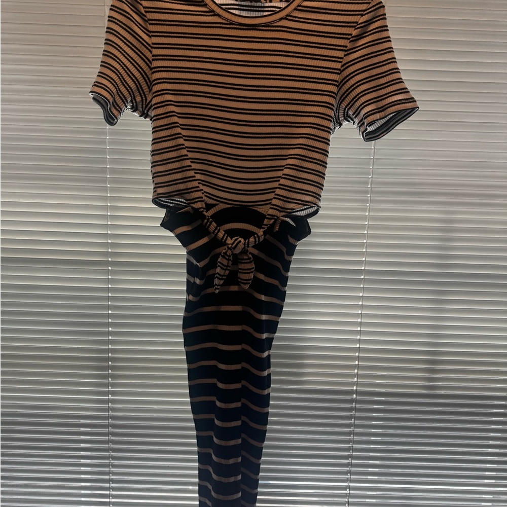 Heartloom Black and White Striped Tie-Front Dress